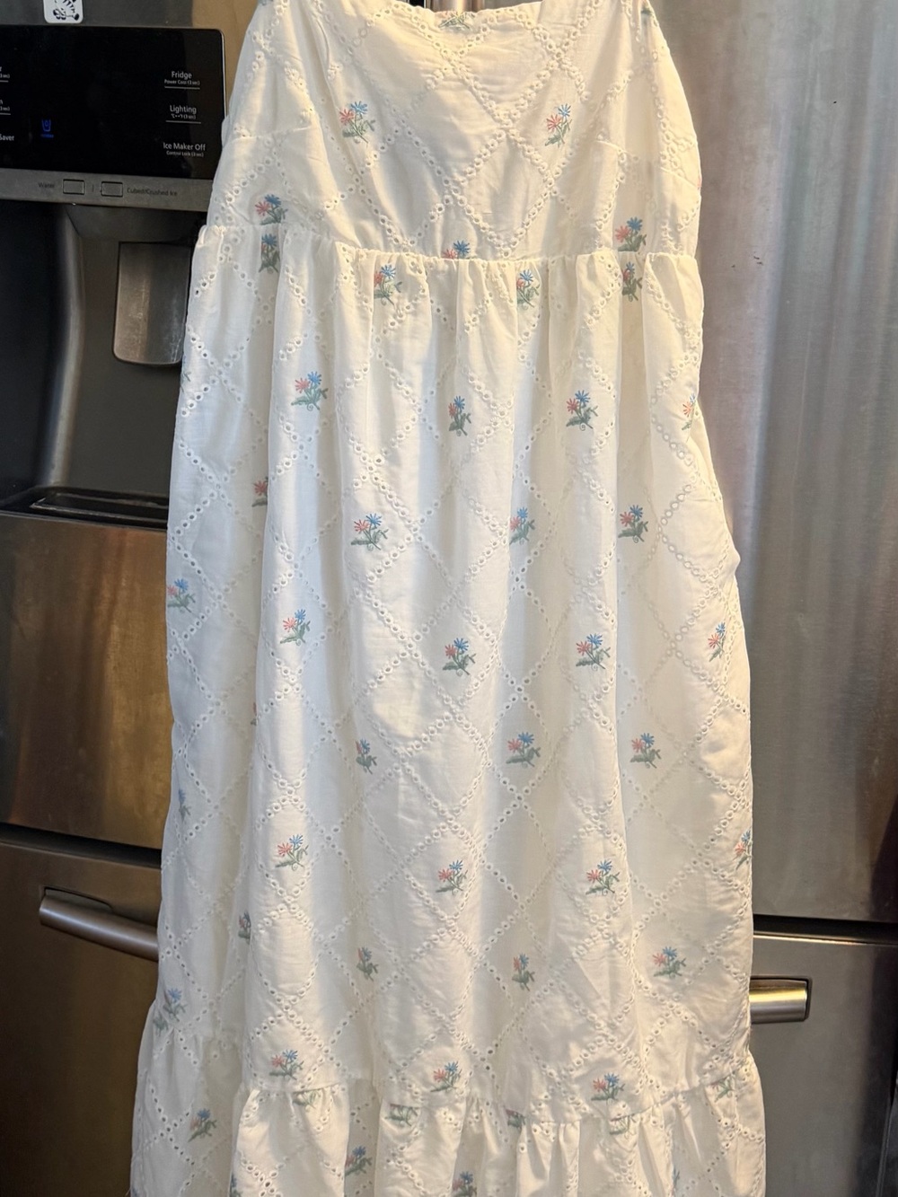 ARULA Cream Eyelet Maxi Dress with Pastel Floral Embroidery